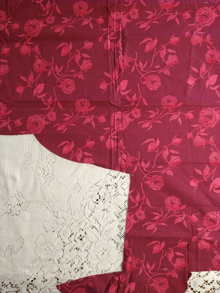 ROSEALEA Rose Silhouette Floral Burgundy Pink Nel Whatmore Cotton Fabric Remnant - Image 1 of 4