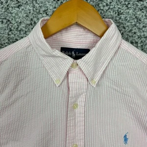 Polo Ralph Lauren Seersucker Hemd Herren Large Button Down klassisch rosa gestreift L - Bild 1 von 15