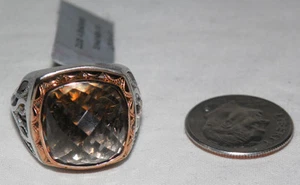 TACORI .925 STERLING SILVER & 18K ROSE GOLD SMOKEY QUARTZ COCKTAIL RING Sz. 7 - Picture 1 of 11