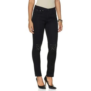 DIANE GILMAN Size 2 Multi-Studded Skinny Moto Jeans Pant BLACK - Picture 1 of 1
