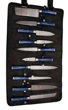 Damascus Steel Shef Set, 10 pics, Sharp Edge, wood Handle, with Leather Sheath.