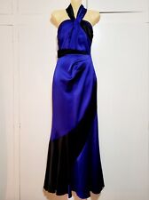KAREN MILLEN royal blue black dutch satin halterneck mermaid dress Ball Gown XS