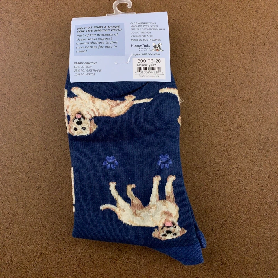 Calcetín Happy Tails Amarillo Labrador Adulto Talla Única Azul Novedad Crew 1 Par Nuevo con Etiquetas Foto 1 de 4