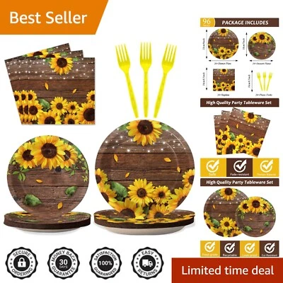 Juego completo de fiesta temática girasol de 96 piezas - platos, servilletas, tenedores incluidos Foto 1 de 4