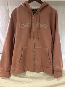 Bebe Full Zip Logo Hoodie Rose Dust Fleece Lined Hood Womens 1X - Picture 1 of 4