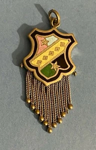 Antiguo colgante de flecos de estrellas con escudo esmaltado en plata del siglo XIX - Imagen 1 de 3