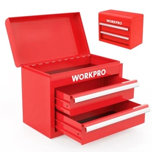 WORKPRO Metal Tool Box 2 Drawer Top Storage Portable Tool Chest Magnetic Locking - Picture 1 of 11