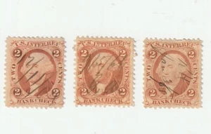 (3) 1861-71 Revenue First Issue Washington 2c Org Bank Check Sc#R6c Pen Can - Picture 1 of 2