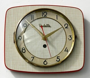 Vintage 23cm Vedette Wall Clock - French Formica Retro Mid Century Atomic Wooden - Picture 1 of 4