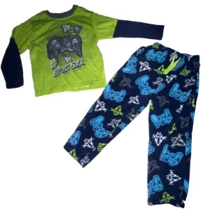 Faded Glory Boy's Green/Navy Blue Video Game 2 Piece Pajama Set Size Medium 8 - Picture 1 of 12