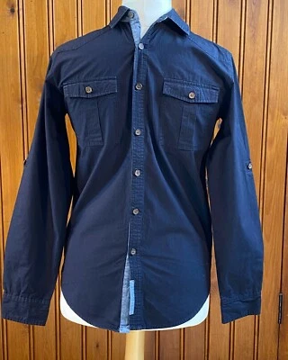 BLUE INC Men's Navy Cotton Shirt Roll Tab Sleeves Size S - Image 1 of 4