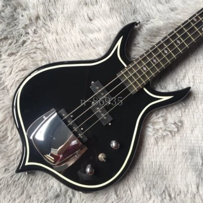 Black Punisher Shape 4 String Electric Bass Guitar Chrome Hardware Free Shipping - Image 1 of 4
