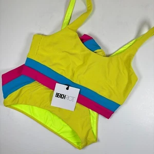 Revolve Beach Riot Colorblock Bikini Set Swimsuit MED Retro Brights Neon Ribbed - Picture 1 of 13