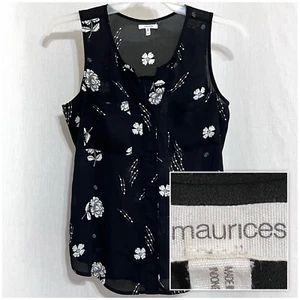 Sz M Medium MAURICES Women’s Sleeveless, V Neck, Black Floral Blouse, Top, Shirt - Picture 1 of 7