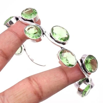 Brazalete Joyería Plata Esterlina 925 Hecho a Mano Piedras Preciosas Amatista Verde 7-8" Foto 1 de 4