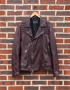 AllSaints Mens Oxblood CONROY Leather Biker Jacket Brown XL Bomber All Saints - Picture 1 of 11