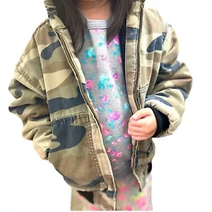 Walls Tough Wear Camouflage Youth fleece Lined Zip Hooded Work Jacket Sz 6-7 - Picture 1 of 9