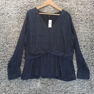 NEW Ann Taylor Top Blouse Women 16 Navy Blue Pullover V-Neck Long Sleeves $89 - Picture 1 of 9