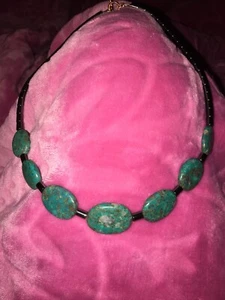 Turquoise Green Teal Stones with Copper & Hematite Necklace  Rare - Picture 1 of 9