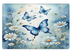Blue Butterfly Plant Yellow Daisy Floral Bath Mat Kitchen Floor Rugs 24x16 Inch - Picture 1 of 3