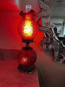 "Lámpara de huracán de vidrio amapola rojo rubí Fenton RARA DE COLECCIÓN 24"" H" - Imagen 1 de 7