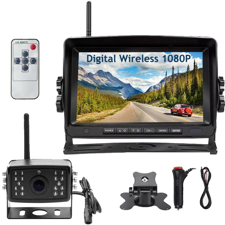 Digital Wireless 7" Quad Split Monitor DVR Backup Camera for Truck Caravan RVs - Image 1 of 4