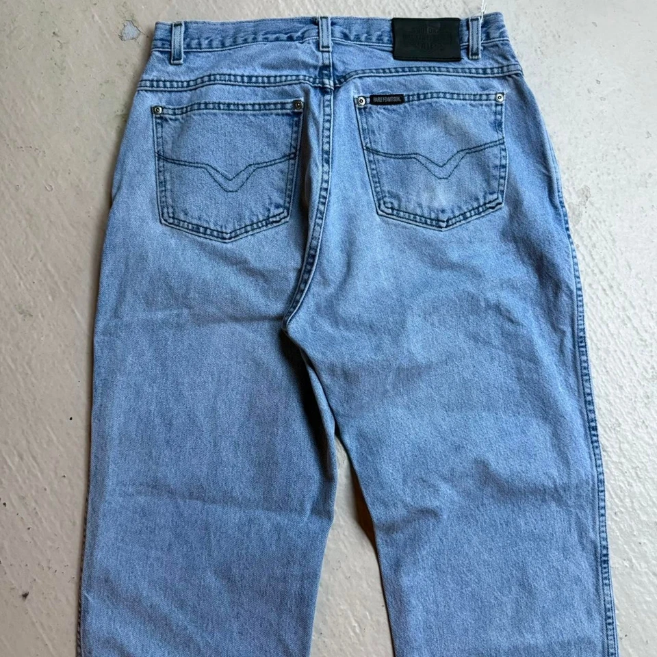 Jeans masculino vintage anos 90 Harley Davidson lavagem leve 32x29 - Imagem 1 de 4