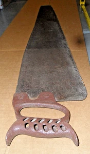 Antique Wood Hand Saw w/ 33" Blade & Metal Caged Pattern Handle - Picture 1 of 8