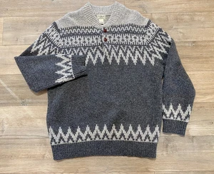 LL Bean 100% Lammwolle Pullover Herren XL grau Fair Isle Henley Strickpullover - Bild 1 von 8