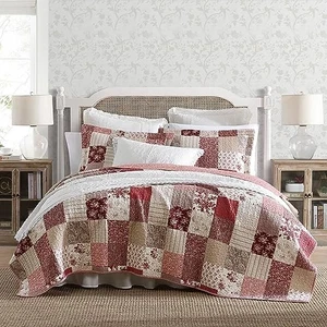 Laura Ashley Cotton Quilt & Sham Sets (Celipatchwork-Cranberry/Biscuit) - Picture 1 of 13