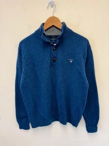 Gant size large wool jumper knit sweater blue pullover button lambswool - Picture 1 of 8