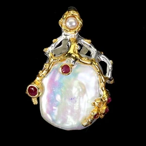 Colgante de plata de ley 925 redondo rubí perla de Myanmar piedras preciosas naturales joyería - Imagen 1 de 14