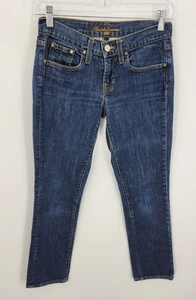 Pantalones de mezclilla Ralph Lauren 888 para mujer 26 lavado oscuro dorado grabado barra bolsillo azul - Imagen 1 de 9