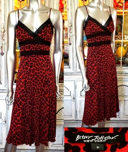 Vintage Betsey Johnson New York 90s Black Lace Red Leopard Midi Slip Dress S - Picture 1 of 12