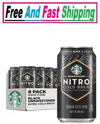 Starbucks Nitro Cold Brew café negro sin azúcar, latas de 9,6 fl oz (paquete de 8) Foto 1 de 4