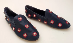 Mocasín sin cordones Tory Burch Fenwick talla 5,5 M plano azul marino con perlas (KS5) - Imagen 1 de 11