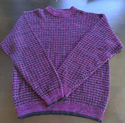 Suéter Pullover Vintage Años 80 Melange Para Hombres L Púrpura Rojo Negro Años 80 Manga Larga  Foto 1 de 4