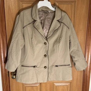 Linea by Louis Dell'Olio Notch Collar Blazer w/ Gold Zipper Trim Size 1X Khaki - Picture 1 of 11