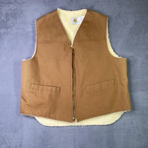 Gilet Carhartt uomo XL marrone tela d'anatra foderato sherpa abbigliamento da lavoro made in USA 6SV - Foto 1 di 8