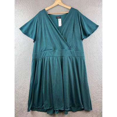 New Lane Bryant Dress Plus Size 30/32 Green Flutter Sleeve Tie Back Surplice - Image 1 of 4