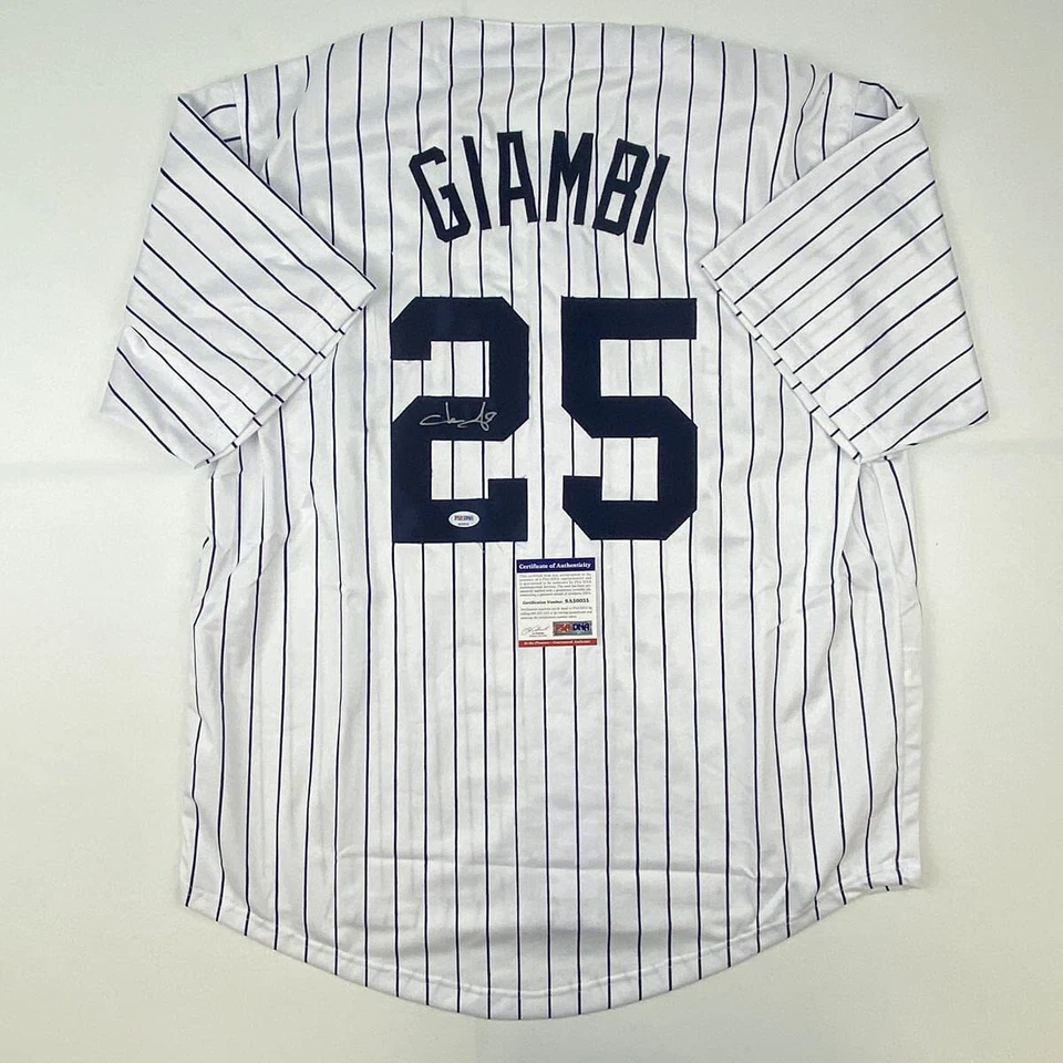 Autographed/Signed JASON GIAMBI New York Pinstripe Baseball Jersey PSA/DNA COA - Image 1 of 4