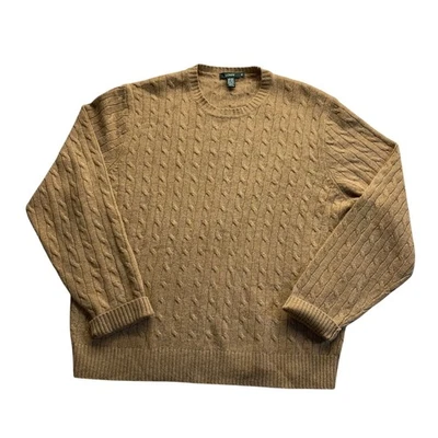 VTG Y2K J Crew Mens Tan Cable Knit Wool Cashmere Rabbit Fisherman Sweater XXL - Image 1 of 4