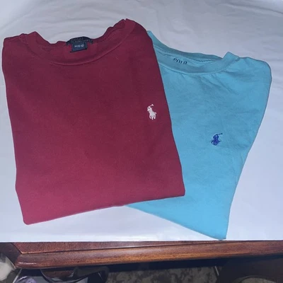 2 Polo Ralph Lauren T-shirts Boys M 10-12 Pony S.S. Burgundy Aqua Preowned - Image 1 of 4