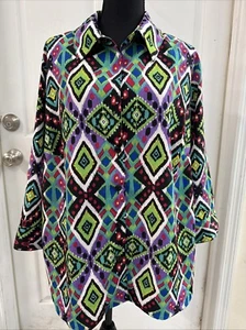 Geometric Button Up Shirt 3X Built In Tank Vintage 70’s 80’s 90’s Bright Color** - Picture 1 of 8