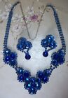 Lilien Czech Sapphire Blue  Rhinestone Demi Parure ~ Necklace & Earrings