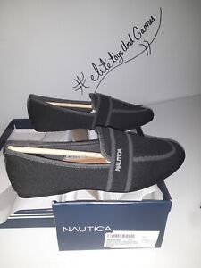 Nautica Shoes Womens size 9 Black Idi Loafers Slip On Flats Fabric Casual #00R
