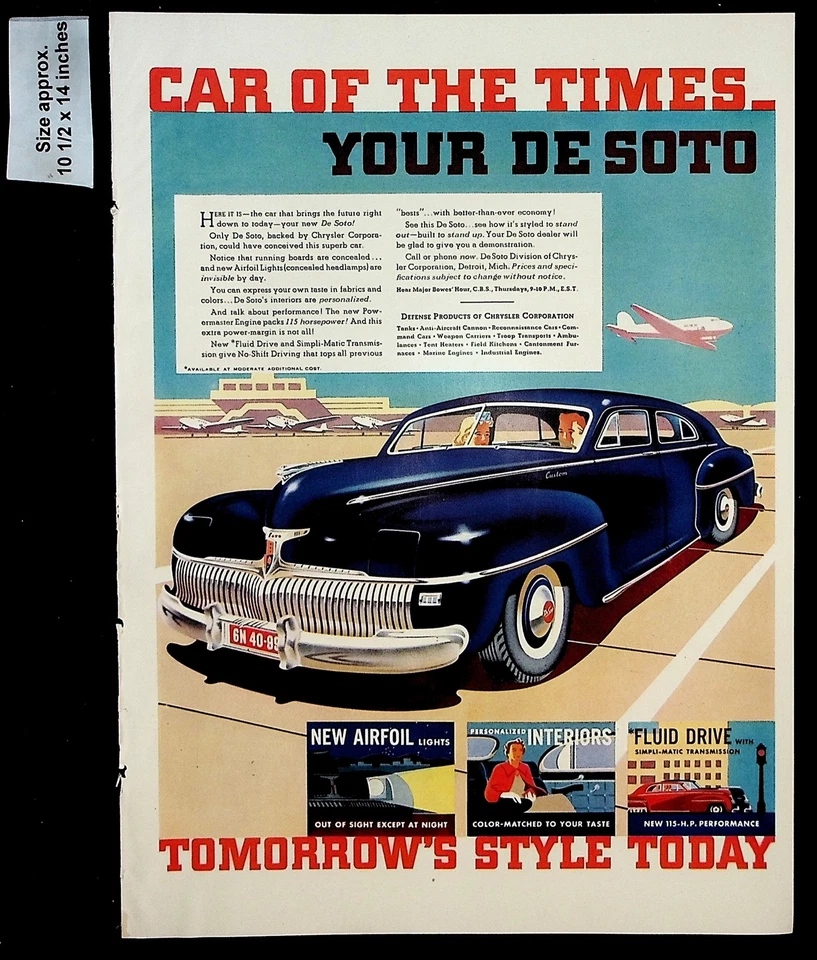 De Soto 1941 concesionario coche de los tiempos conducción fluida azul anuncio impreso vintage 39879 Foto 1 de 1