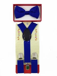 Kids Royal Blue Suspender & Bowtie - Children Toddler Baby Elastic Combo Set - Picture 1 of 1