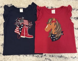 Gymboree Girl's American Cutie T-Shirts size 4T Lot of 2 Applique Horse Red Blue - Picture 1 of 8
