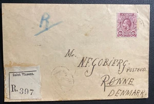 1924 St Vincent Registered cover To Ronnie Denmark - Picture 1 of 2